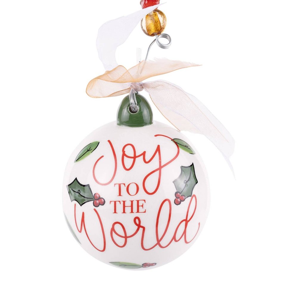 Joy to the World ornament, hand-painted ceramic