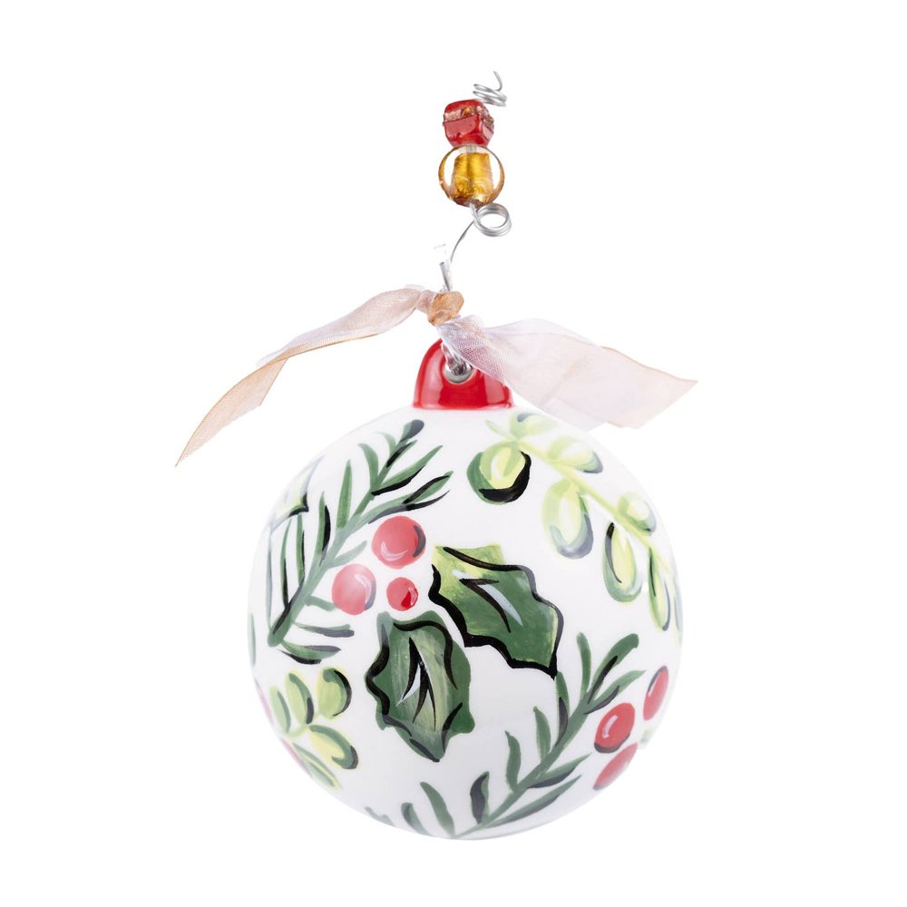 Holly ornament, hand-painted ceramic