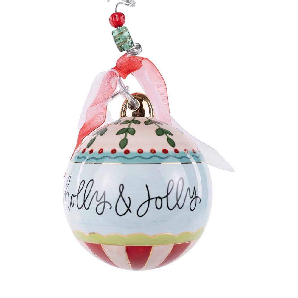 Holly and Jolly ornament, hand-painted ceramic